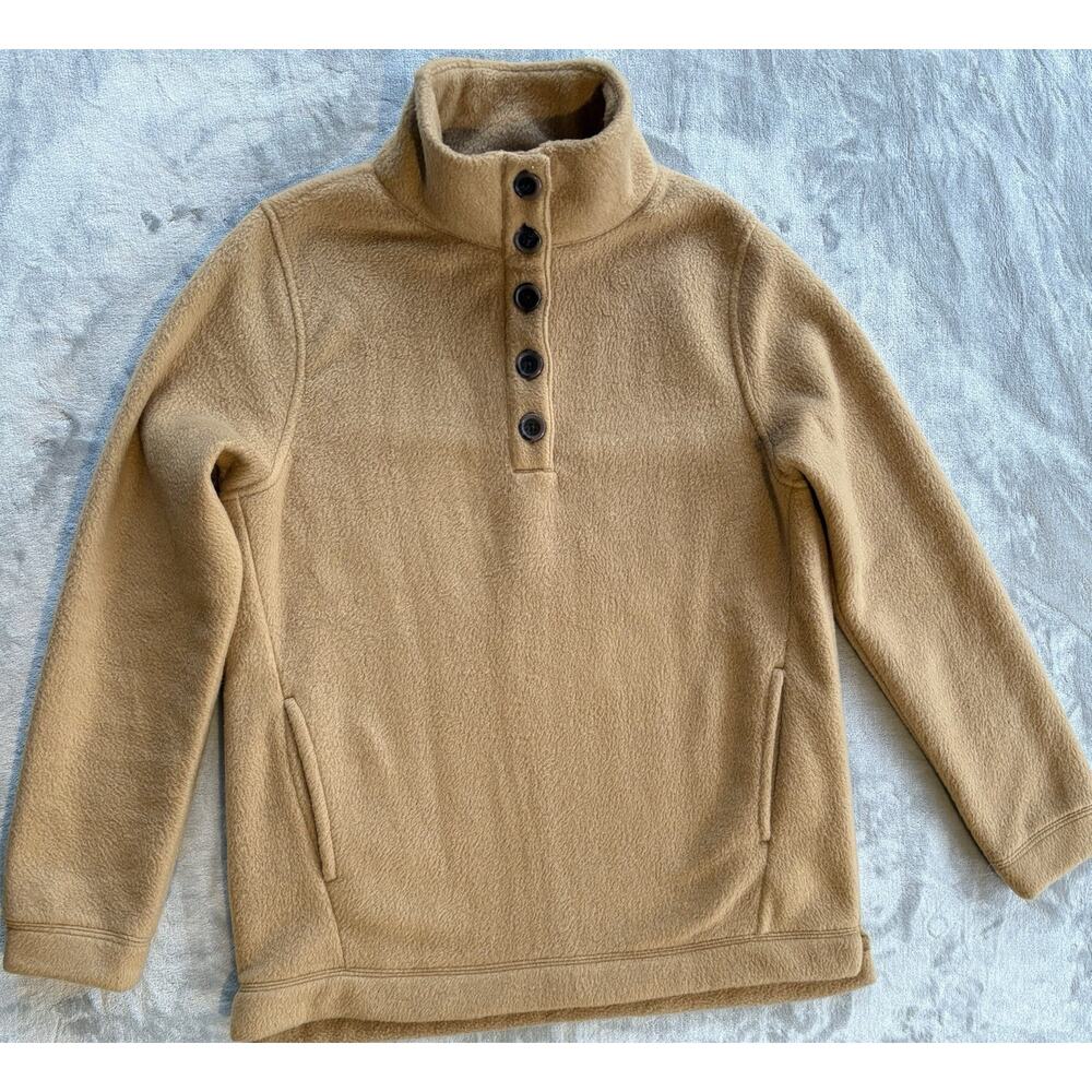 J. Crew Fleece Pullover Women XXS Tan Sherpa Button Front Tunic Jacket Lagenlook - Picture 1 of 7